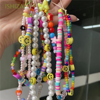 ISHIZAI Ins Trendy Cell Phone Lanyard for Women Smiling Beads Chain Mobile Phone Straps Pearl Anti-Lost Acrylic Bead Hanging Cord Smile Handmade Soft Pottery Rope