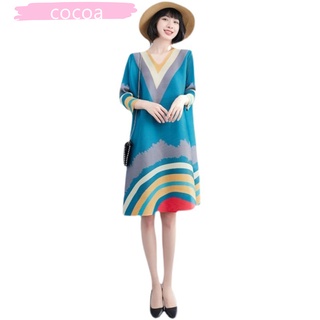 Cocoa Women Loose Maternity Dress V Neck 3/4 Sleeve Irregular Stripe Design Fashion Age Reducing A-line Skirt