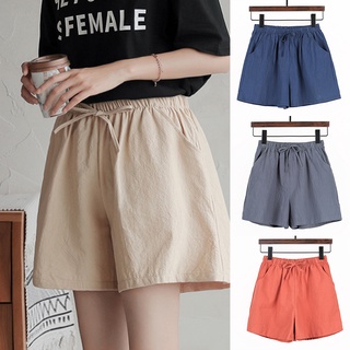Women's Cotton Shorts with Pockets Casual Baggy Wide Leg Comfy Short with Drawstring Elastic Waist