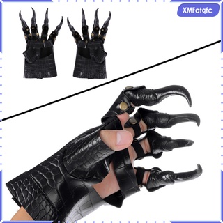 [XMFATQFC] Pair PU Leather Halloween Dragon Claw Gloves Cool Cosplay Mittens Adults Novelty Costume Scary Dragon Wolf Cat Paw