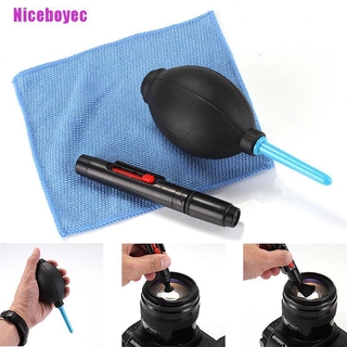 [niceboyec] 3 en 1 lente limpiador de polvo pluma soplador kit de tela para cámara dslr vcr