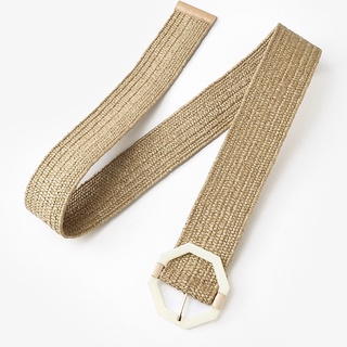 RETRO BREW Cinturón ancho Adecuado para jeans Bohemio Cinturón de paja PP Trenzado Elástico Hebilla de bambú Verano Cinturón (5)