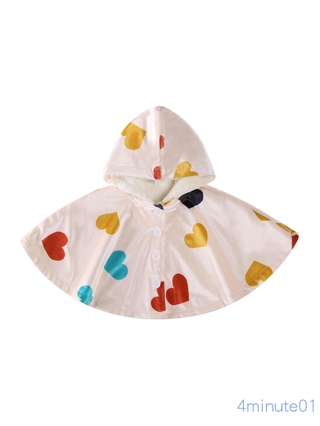SEE-Baby's Cloak, Warm Heart Print Button Hooded Cloak Outwear for Birthday