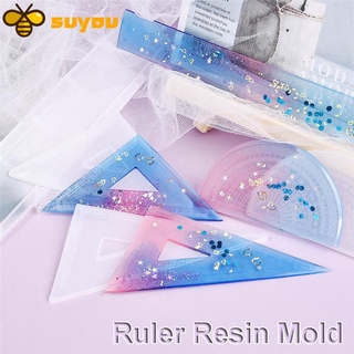 SUYOU DIY regla molde de resina Triangular herramienta de fabricación de reglas molde de silicona molde de cristal pegamento UV epoxi punta recta transportador hecho a mano papelería (1)