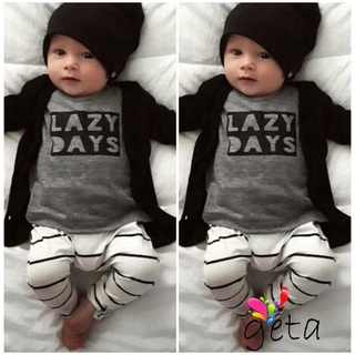 Ljw-zz niño bebé niños niñas conjunto de manga larga carta camiseta Top + rayas pantalones largos ropa Casual (6)