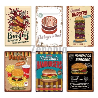 Hamburger Metal signo placa Metal Vintage comida rápida estaño decoración de pared para cocina café Diner Bar hamburguesa signos de Metal 20x30cm
