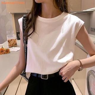 Round neck outer wear sleeveless t-shirt female white camisole female student shirt ins bottoming fir 2021 summer loose