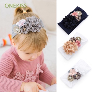 onekiss lindo nylon flor hairband suave turbante bebé diademas niño moda accesorios para el cabello niños princesa perla