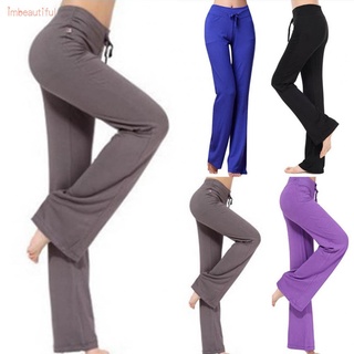 Mujeres suelto ocio deportes de pierna ancha Yoga Run Fitness Aerobics muslo Color sólido pantalones (1)