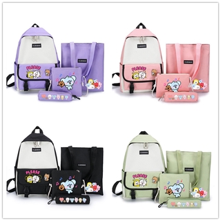 Juego de mochilas de dibujos animados Kpop BTS BT21 de Kpop BT21 -incluye bolsa de mensajero/bolsa de embrague/funda de bolígrafo/paquete Casual, bolsa de ordenador portátil (1)