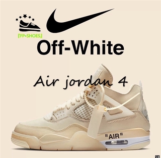 OFF-WHITE 『FP•Shoes』 Nike Air Jordan 4 blanco roto x AJ4 WMNS AJ4 OW bajo zapatos de deporte de los hombres zapatos de pareja zapatos de mujer transpirable Casual Running zapatos de baloncesto translúcido Beige