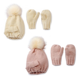t1rou niños caliente punto sombrero guantes conjunto de niños gorra beanie invierno manopla regalos clima frío accesorios (1)