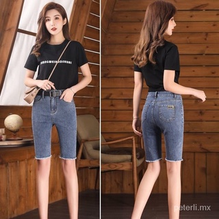 Korean Style Thin Denim Shorts Women's Summer2021New High Waist Shorts Tight Internet Celebrity Cycling Pants Figure Flattering Middle Pants