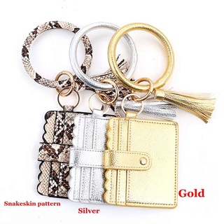 NAAICE Women Wallet Keychain PU Leather Leopard handbag Wristlet Keyring Fashion Circle Bangle Bracelet Tassel O Ring Car key Holder Card Bag (3)
