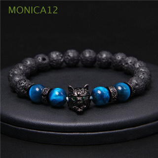 MONICA12 pulsera de regalo Vintage ojo de tigre piedra con cuentas pulsera mujeres obsidiana circón pulsera lobo negro hecho a mano joyería de moda