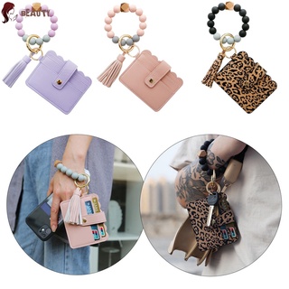 YESBEAUTY New Wristlet Keychain Silicone Wristlet Bracelet Women Fashion Wallet Wallet Beaded Bangle Leather Tassel Key Ring/Multicolor