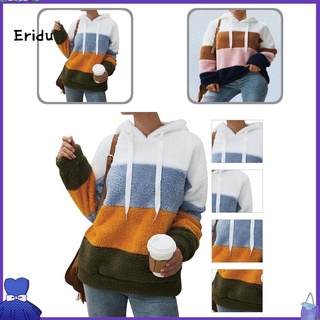 erin Skin-friendly Pullover Hoodie Color Block Women Fluffy Sweatshirt Long Sleeve Outerwear