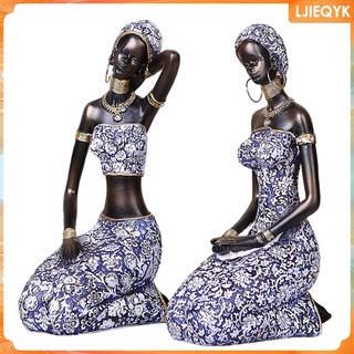 1 par de estatuas africanas exóticas de resina pintada a mano para estantería de mesa, gabinete de vino