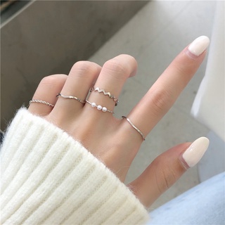 Conjunto de cinco piezas de anillo combinado con forma de perla Simple, anillo de personalidad, anillo de dedo pequeño de celebridad de Internet, diseño de gran sentido de interés especial