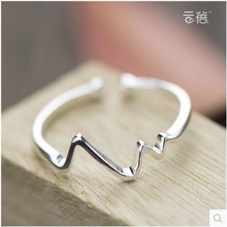 Creativo electrocardiograma abierto anillo s925 anillo de plata con pinky anillo abierto ajustable diario desgaste anillo moda chica abierta