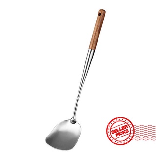 Stainless Steel Kitchen Wok Spatula Spoon Chinese Cooking Wooden Bar Tools Tool Handle Safety Z0U3