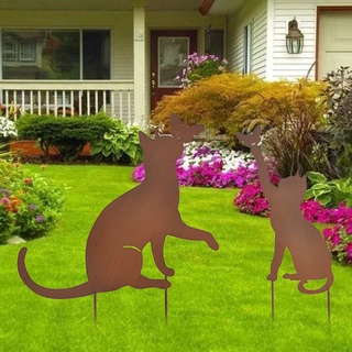 arte hierro gato jardín estaca decoración marrón plug-in decorativo para patio jardín otoño decoración granja césped decoraciones arte (3)