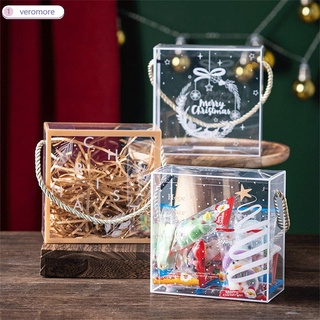 VEROMORE Navidad Caja de regalo Transparente Copo de nieve Bolsas de regalo de Navidad Bolsas de embalaje de galletas Paquete de pastel Regalo de los niños Bolsa para envolver caramelos Cajas de regalos Favores de la boda Alce