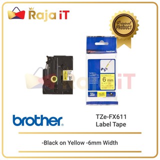 Brother Label TZE FX611 Flexible 6 mm negro sobre amarillo
