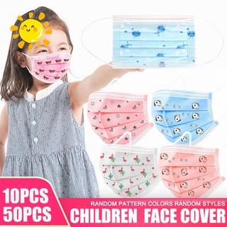 10/50 piezas niños niños desechables cubierta facial de dibujos animados a prueba de polvo 3 capas protectoras