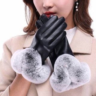 Conducción guantes de pantalla táctil de cuero de la Pu de las señoras 1 par de invierno espesar Casual caliente dedo completo 1 par