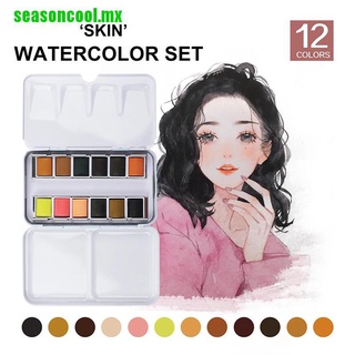 SEABOY 12 colores caja de lata sólida acuarela piel Color agua pintura para retratos Dr