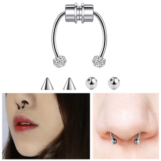 [brbaosity2] anillos magnéticos para nariz septum, acero inoxidable, herradura falsa, septum nariz aro con picos de reemplazo, imitación no perforada