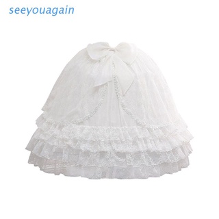 SEEY Women Lolita Big Bow Tiered Ruffled Floral Lace 3 Hoop Petticoat Crinoline Skirt (1)