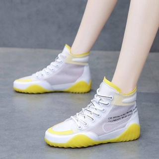 Zapatos mujer estudiantes versión 2021 verano nueva jalea pequeño blanco zapatos de alta parte superior zapatos de malla transpirable zapatos planos