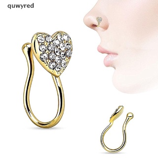 quwyred corazón con gemas clip en la nariz anillo falso piercing septum cristal joyería corporal mx