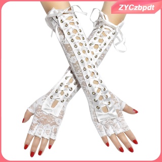 Women\'s Lace Gloves Bandage Gloves Half Finger Gloves Gothic Mesh Gloves for Wedding Party Dress