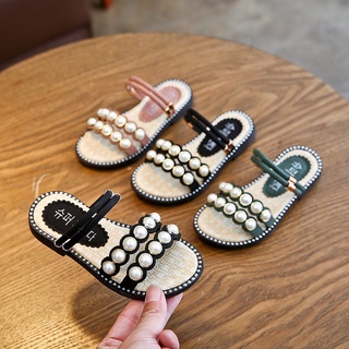 Summer Fashion Simple Korean Style Kids Girls Slippers Pearl Decoration