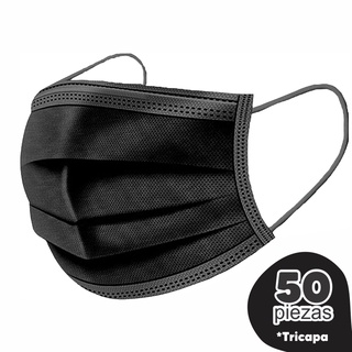 Cubrebocas deshechable negra tricapa termosellado caja c/50 pz