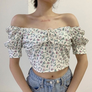 Seamoon mujer moda estampado Floral cuello cuadrado Sexy dulce manga corta camisa