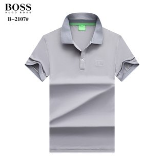 HUGO BOSS men formal black grey blue short-sleeve polo-shirts men summer Ice silk fabrics casual lapel office solid-color polo-shirts (2)