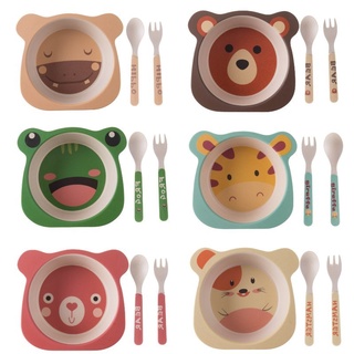 msnas 3 unids/set de fibra de bambú bebé de dibujos animados comer vajilla niños plato de cena niño platos de alimentación de los niños tazón de entrenamiento cuchara tenedor