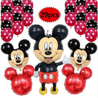 29 unids/Set 110CM Minnie Mickey Mouse cabeza de papel de aluminio globos rojo fiesta de cumpleaños decoración