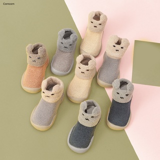 Maíz 1 par otoño invierno bebé calcetines de goma antideslizante engrosado bebé piso zapatos (1)