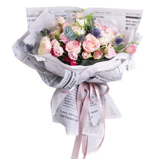 (hoja) Ramo de papel de celofán envoltura de flores motivo de periódico (4)