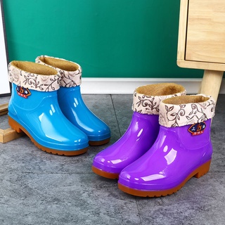 [Ventas calientes] botas de lluvia de cuatro estaciones para mujer tubo corto de moda antideslizante impermeable botas de lluvia, botas de desgaste exterior, calor de cocina y zapatos de goma de algodón