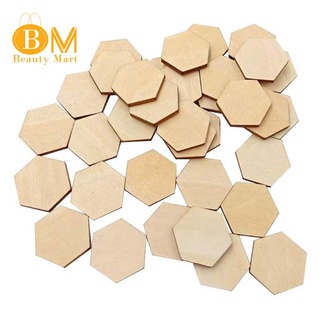 100 piezas de madera hexagonal en forma de madera de haya para manualidades de manualidades (25 mm)