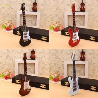 Liw 10cm mini Guitarra eléctrica Réplica con caja soporte Instrumento Musical Modelo Ornamento De regalo De navidad Kit De decoración del hogar