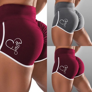 mujer casual impresión moda cintura alta yoga fitness running pantalones cortos (2)