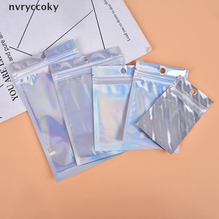 nvryccoky 10 bolsas iridiscentes con cierre de cremallera, plástico cosmético, láser holográfico, cremallera, mx