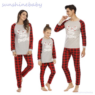 pijama padre-hijo en color coincidencia de cuadros cuello redondo con impresión de ciervo de navidad